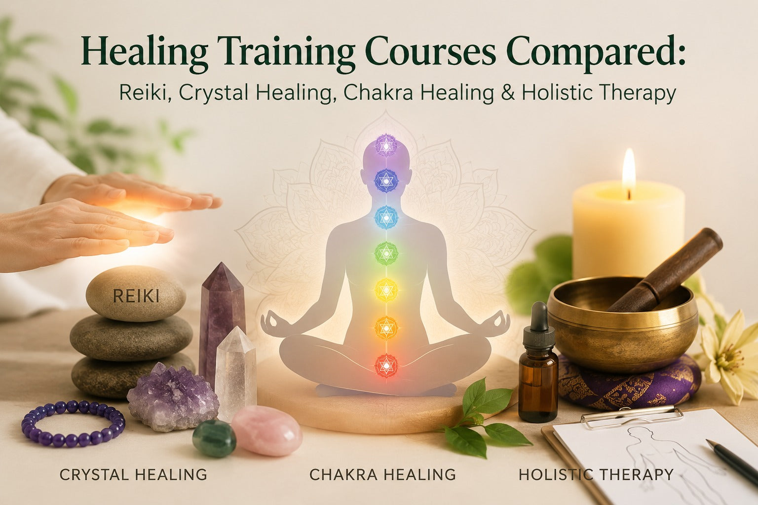 Healing Training Courses Compared: Reiki, Crystal Healing, Chakra Healing & Holistic Therapy