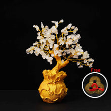 Clear Quartz Crystal Tree with Golden Potli (Free 3 Sets of Chinese Coins)