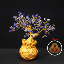 Lapis Lazuli Crystal Tree with Golden Potli (Free 3 Sets of Chinese Coins)